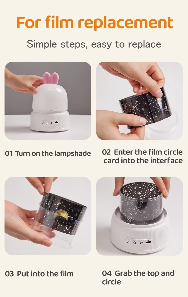 Cute Rabbit Projector Night Light 360° Rotation