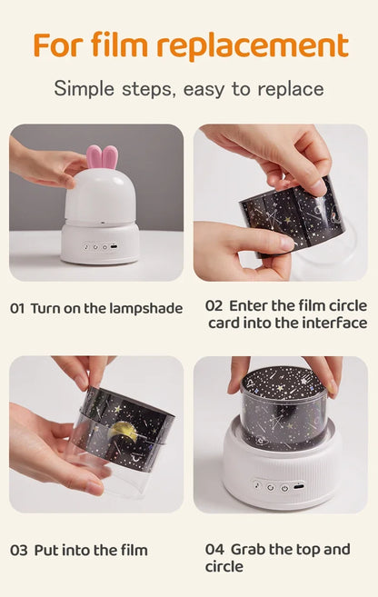 Cute Rabbit Projector Night Light 360° Rotation