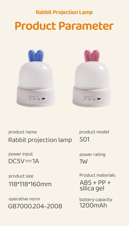 Cute Rabbit Projector Night Light 360° Rotation