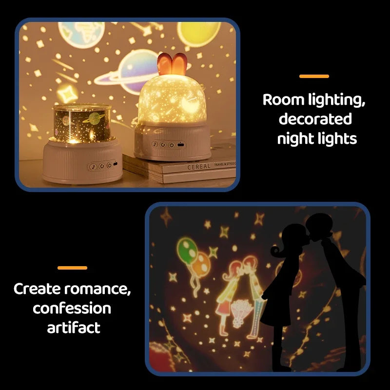 Cute Rabbit Projector Night Light 360° Rotation