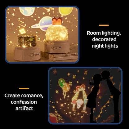 Cute Rabbit Projector Night Light 360° Rotation