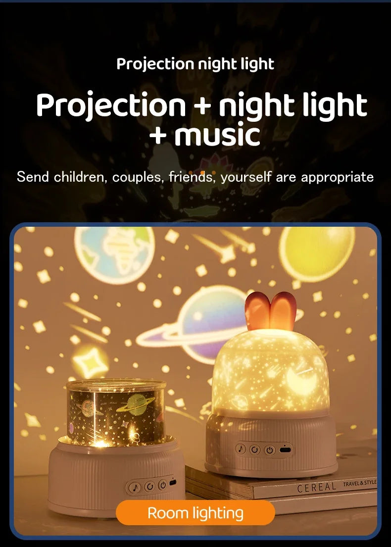 Cute Rabbit Projector Night Light 360° Rotation
