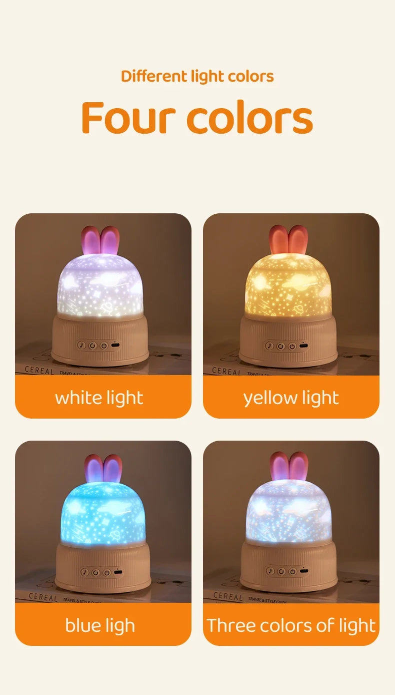 Cute Rabbit Projector Night Light 360° Rotation