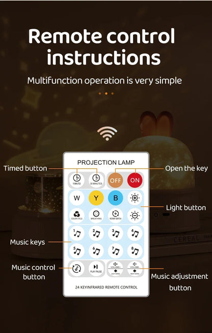 Cute Rabbit Projector Night Light 360° Rotation