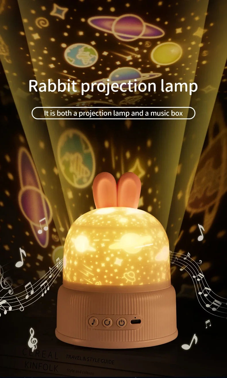 Cute Rabbit Projector Night Light 360° Rotation